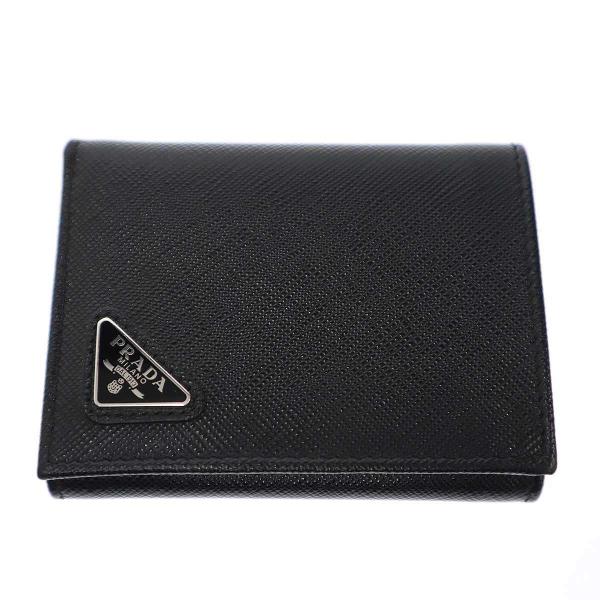PRADA プラダ ロゴプレート サフィアーノレザー コンパクトウォレット 財布 2MH041 ブラ...