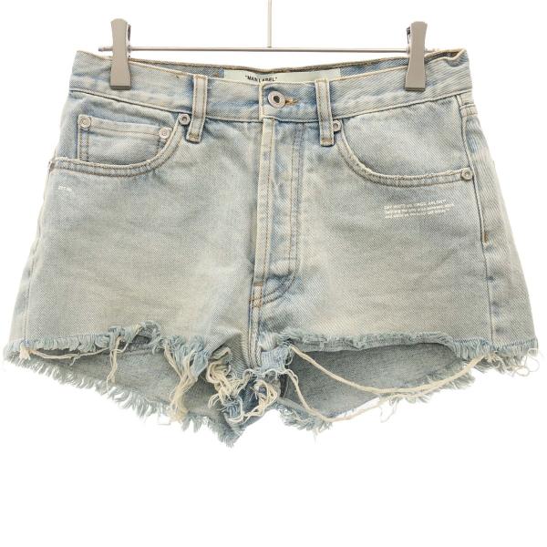 OFF-WHITE オフホワイト ロゴプリントカットオフデニムショートパンツ OWYC002R207...