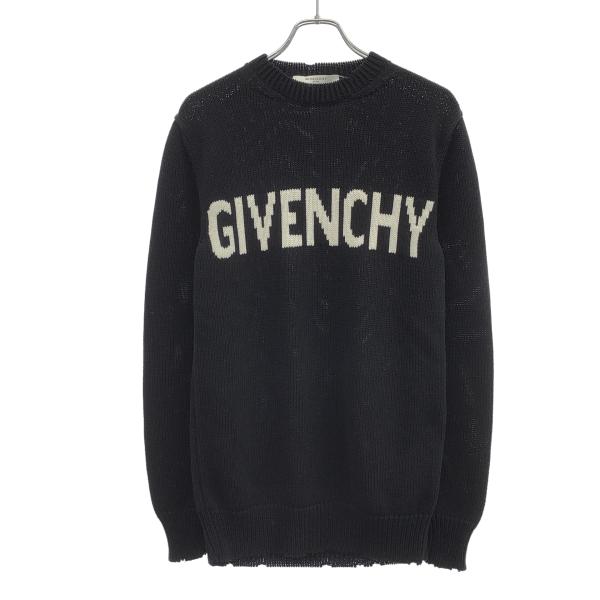GIVENCHY ジバンシィ ロゴインターシャコットンニットセーター BW907F4Z5B ブラック...