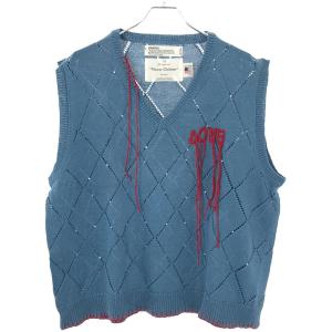 DAIRIKU ダイリク 21SS OVE Hand Embroidery Argyle Knit Vest エンブロイダリーアーガイルニットベスト ブルー F 21SS K-6 ITL9OYYJZXSW｜modescape