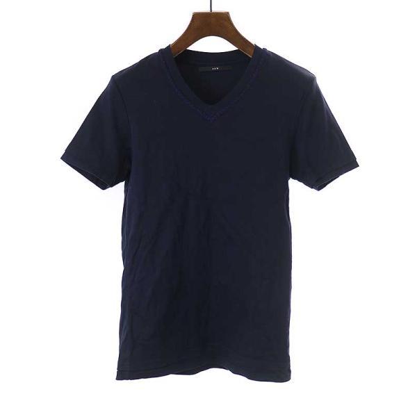 AKM エーケーエム S-S HAND STITCH V-NECK VネックステッチTシャツ ネイビ...