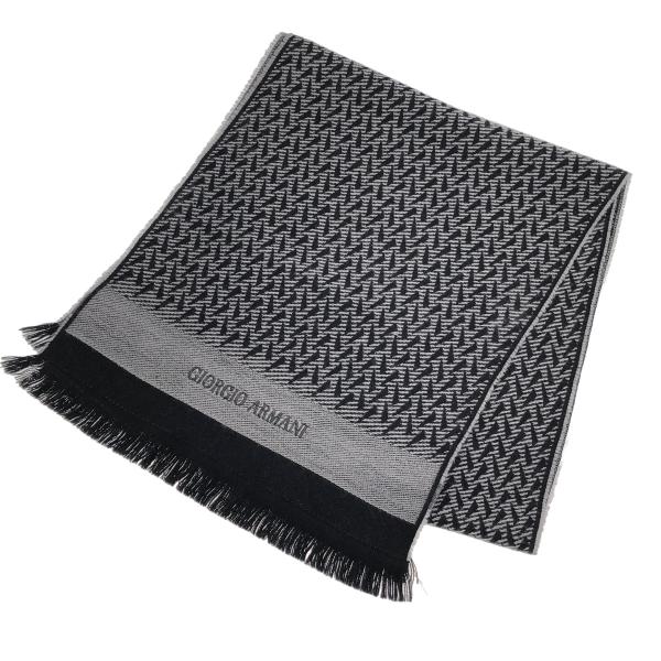 GIORGIO ARMANI ジョルジオアルマーニ ウールマフラー 9W061 640093 ブラッ...