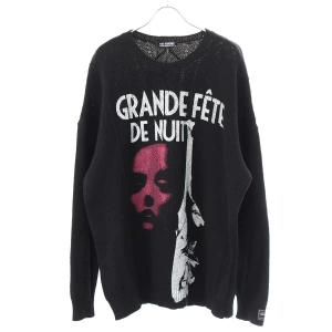 RAF SIMONS ラフシモンズ 22AW Loose Fit Braid Relief Printed Sweater ルーズフィットニットセーター 222-855 ブラック 1 ITNWB3ELQGV0｜modescape