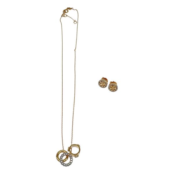 TORY BURCH トリーバーチ Miller クリスタル ネックレス＆ピアス セット  ゴールド...