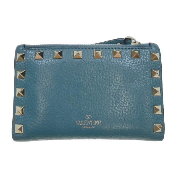 VALENTINO ヴァレンティノ ロックスタッズ コンパクトレザーウォレット 財布  ブルー  I...