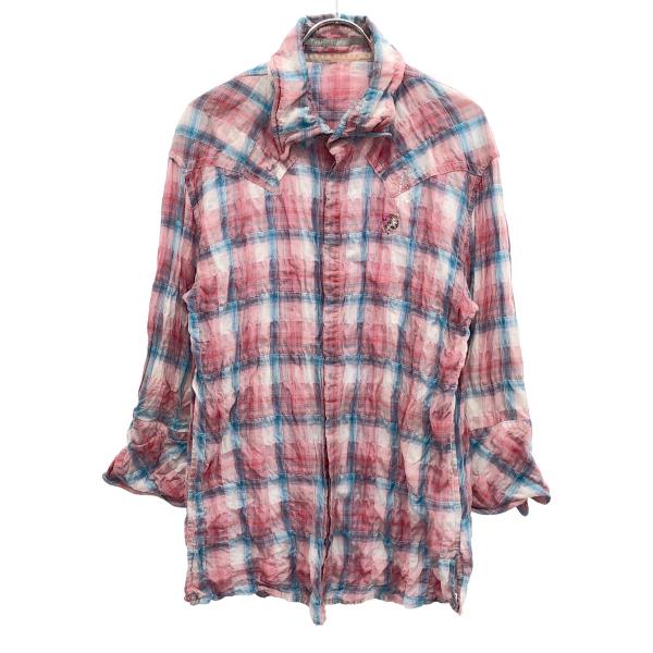 FranCisT_MOR.K.S フランシストモークス ハイビスカルスワロ シワ加工チェックシャツ ...