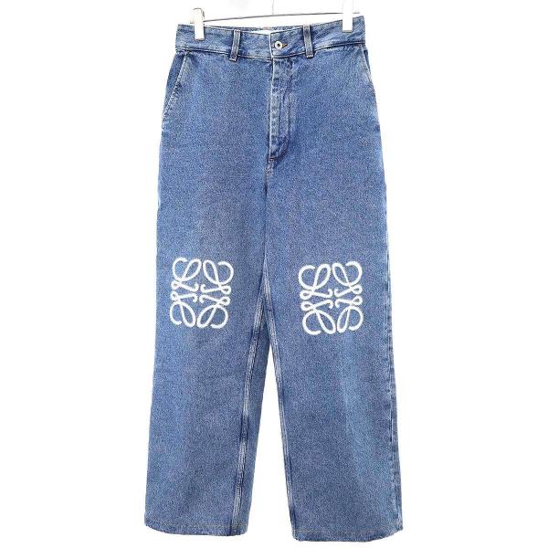 LOEWE ロエベ アナグラムダメージ バギーデニムパンツ S359Y11X43 インディゴ 38 ...
