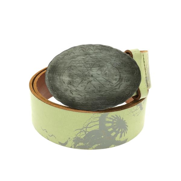 DIESEL ディーゼル メダリオンバックルプリントレザーベルト  グリーン系 90/36 ITTY...