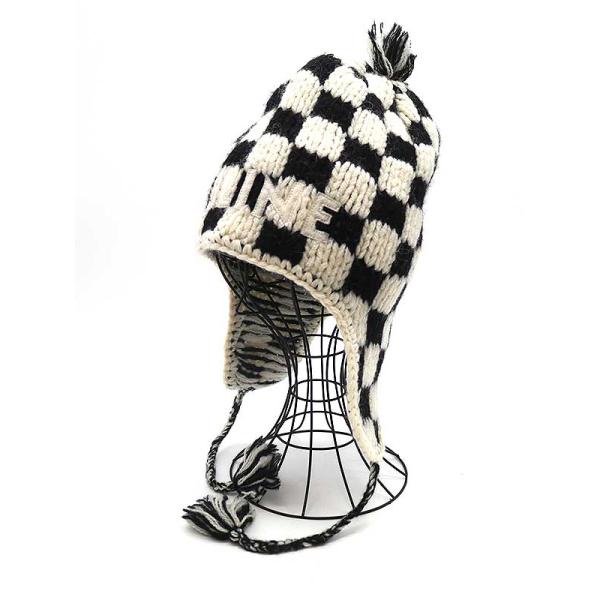 CELINE セリーヌ 22AW ペルヴィアン チェック ニット ビーニーキャップ ホワイト ブラッ...