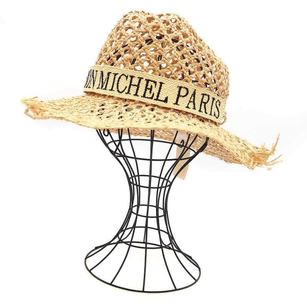 MAISON MICHEL メゾンミッシェル ロゴリボンハット ベージュ M  ITX0EIPB8D...