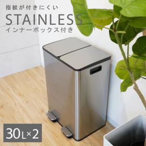 訳ありゴミ箱 ダストボックス 2分別ペダル式 2x30L ステンレス DEPOS レビュー特典付き ゴミ箱 ダストボックス 30L×2個 ステンレス 蓋