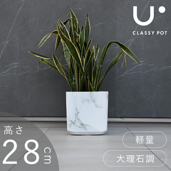 植木鉢 9号 軽量 合成樹脂 鉢 大理石調  ホワイト スクエア classy pot クラッシーポ...