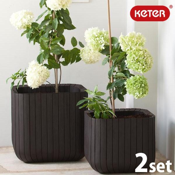KETER　Cube Planter　M・S set/木調キューブプランターＭ・Ｓセット/大型プラン...