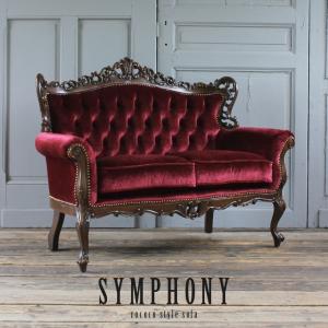 イタリア 二人がけソファ レッド 木製 完成品 サロン ソファー Tlaxco