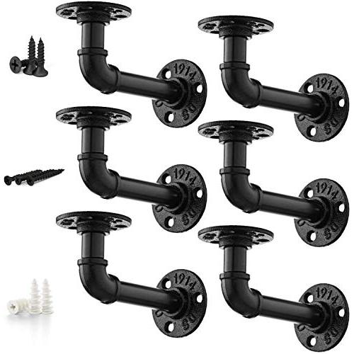 MYHO パイプシェルフブラケット 6個セット アイアン 棚受け ブラケット 水道管ラック 棚受け金...