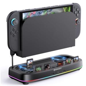互換品 Switch 2用 冷却ファン スイッチ2用 冷却クーラー ダブルファン 周辺機器 三段階風速 調整可能 RGBライト付きドック ブラック