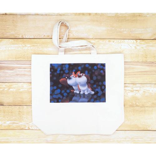 3匹の犬さんたち　青の夜景のイラストのバッグ トートバッグ レディース ショルダーバッグ 鞄 肩掛け...