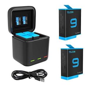 TELESIN Hero10/9バッテリー（2パック）およびGoPro Hero10 Hero9 Black用のType-Cコード付き3チャンネルUS