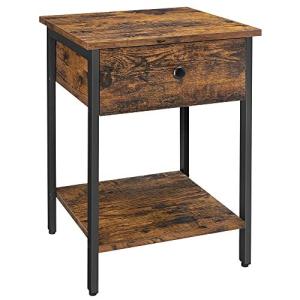 VASAGLE サイドテーブル ナイトテーブル ヴィンテージ風 木目調 おしゃれ 引き出し+棚付き 組立簡単 隙間 スリム 4055cm LE