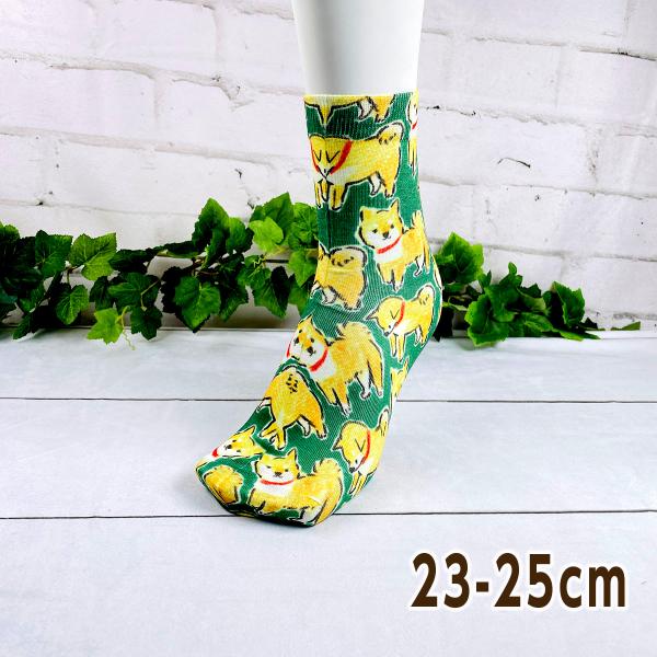 ツイン STREAM 柴犬プリント クルーソックス 23-25cm グリーン 7Y51009