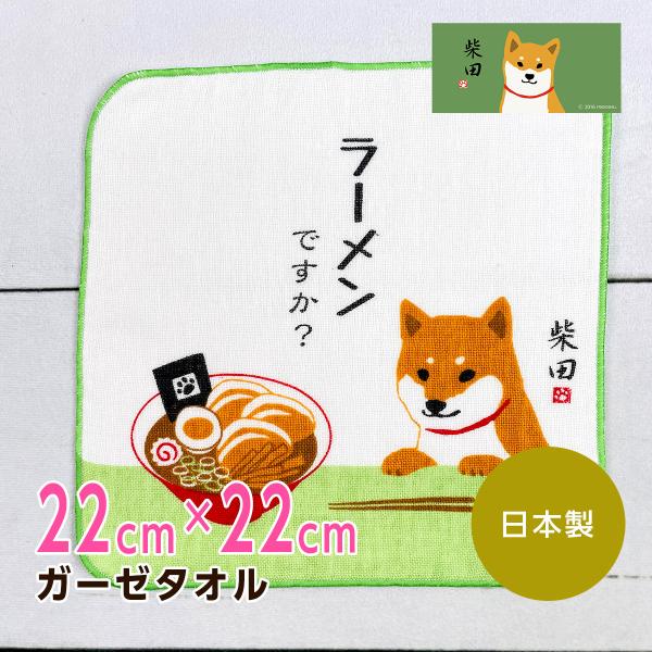 フレンズヒル 柴田さん ラーメンデスカ 柴犬 ガーゼタオル グリーン HW-383-57