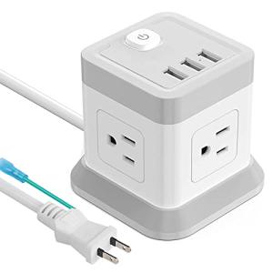 FDTEK 電源タップ USB延長コード 低重心キューブ型コンセント