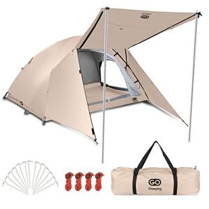 GOGlamping テント 3人用 4人用 ツーリングドーム 二重層 前室 防風防水 UVカット耐水圧3000mmフライシート付