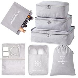 AiQInu トラベルポーチ 7点セット カチオン性素材 アレンジケース 出張 旅行衣類整理収納用 パッキングポーチ 下着/洗面用具