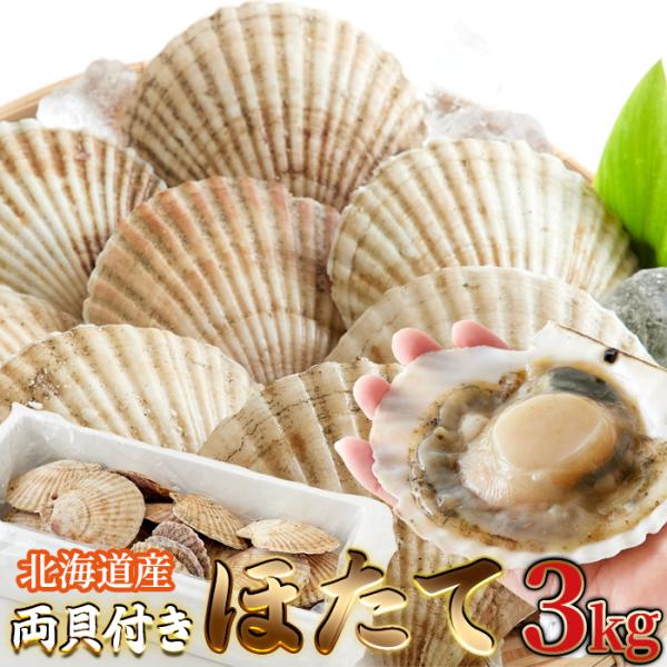 10%OFFクーポン配布中 ギフト 北海道産両貝付きほたて（3kg）熨斗対応 帆立 貝付き 魚貝 ホ...