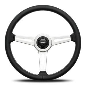 モモ トレックR ステアリング 35パイ ブラックレザー×シルバースポーク MOMO（モモ） TREK R トレックR 350mm ブラックレザー シルバー