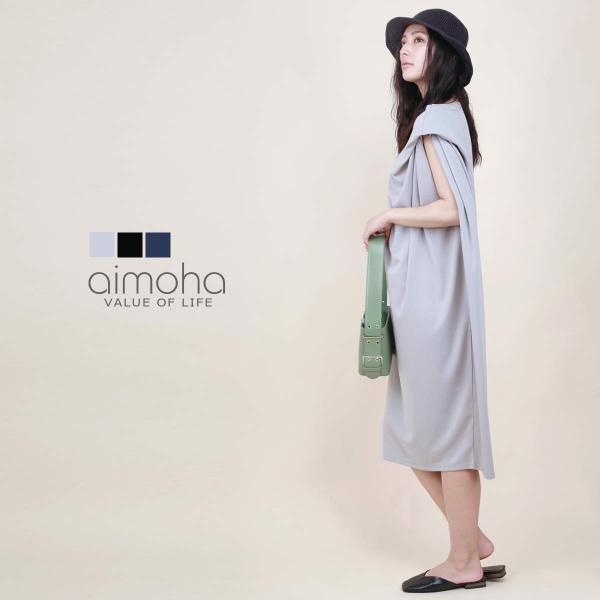 ノースリフロントウェーブワンピース ワンピース ロング レディース Tシャツ Aライン ラフ ゆった...