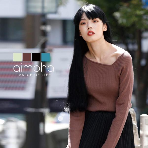 アシンメトリネックリブトップス 変形ネック カットソー レディース Tシャツ イレギュラーネック ブ...