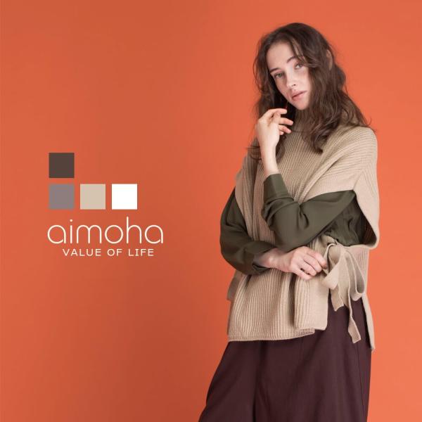 BIGシルエットポンチョ風 ノースリニット ポンチョ ボリューム 秋冬 スリット リボン カジュアル...