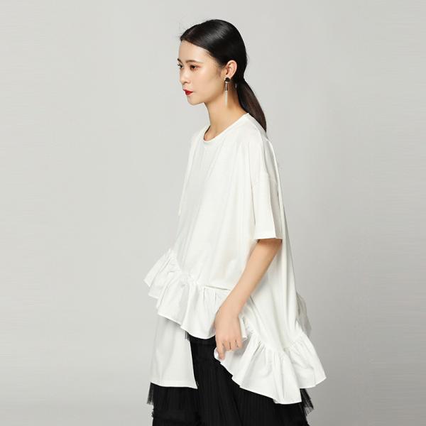 アシンメトリーTシャツ×C yards Tシャツ レディース デザイン フリル アシンメトリー オー...