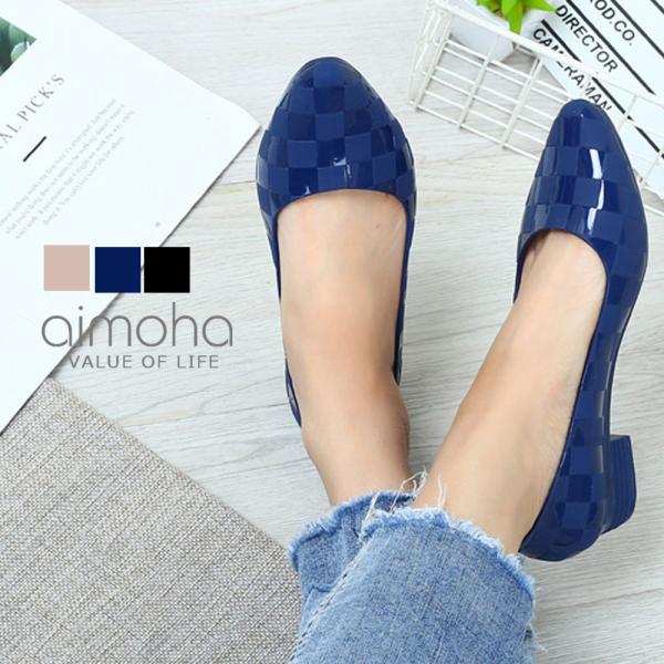 レインパンプス レディース ヒール 3cm レインシューズ パンプス レイン ブラック ブルー ベー...