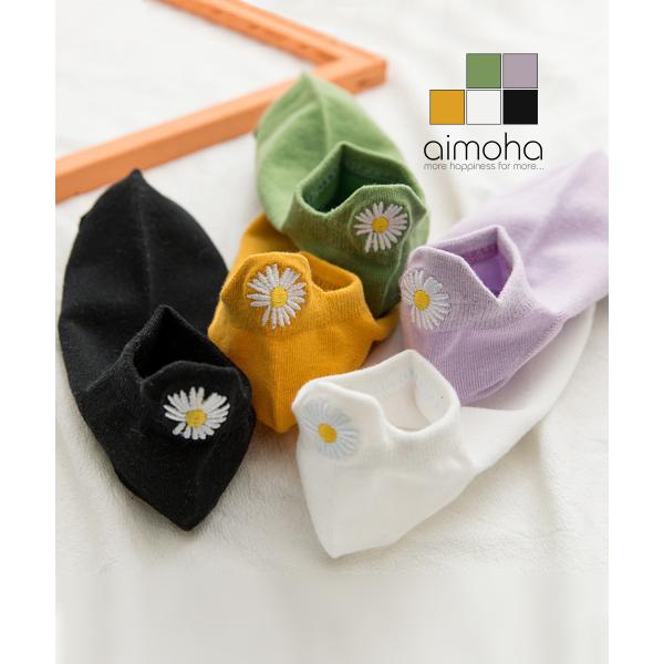 靴下 レディース くるぶし おしゃれ かわいい 綿 綿混 ソックス 暖かい 無地 マーガレット お花...