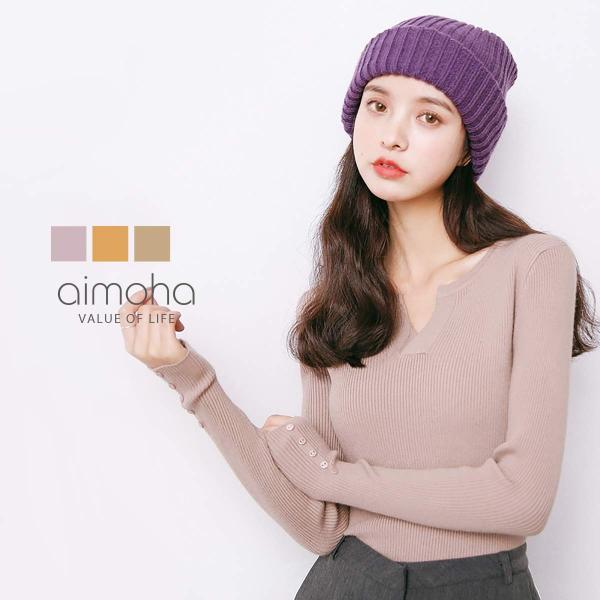 ニットトップス レディース 春ニット スリットネック ニット 春 パステル パステルカラー シンプル...