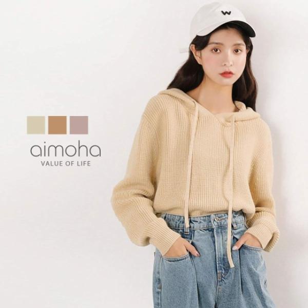 ニットプルオーバー パーカー レディース 春ニット ニット 春パーカー トップス ニットパーカー ロ...