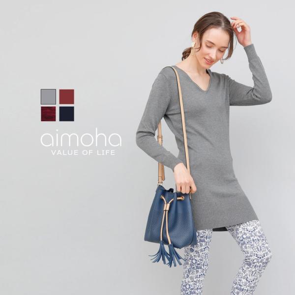 ニット チュニック 無地 Vネックニットチュニック ワンピース ワンピ レディース ニット シンプル...