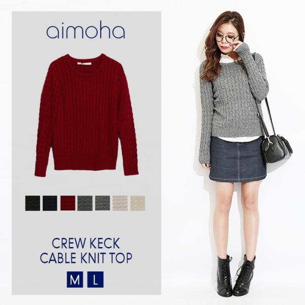 クルーネックケーブルニットトップ トップ トップス ニット ニットトップス