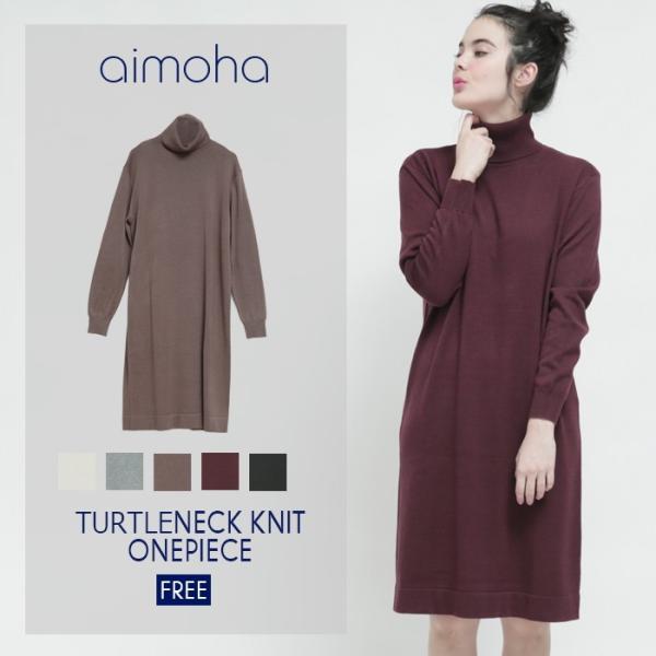 タートルネックニットワンピース　レディース　チュニック　ニットワンピ　タートルネック　ニット