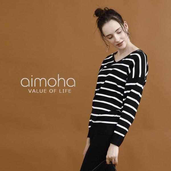 ニット 秋冬 ボーダー レディース ゆったり 体系カバー セーター トップス ライトニット 秋 Vネ...