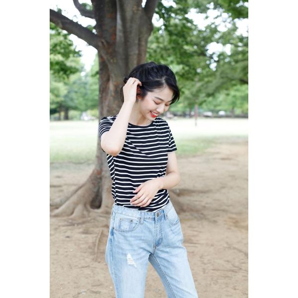 Tシャツ ベーシック 半袖 トップス 無地 ボーダー カットソー ティーシャツ トップス