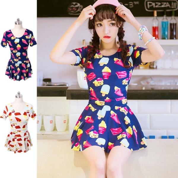 【残り僅か！】スウィーツ柄半袖ワンピース水着 水着 レディース ワンピース スウィーツ柄 ワイヤー ...