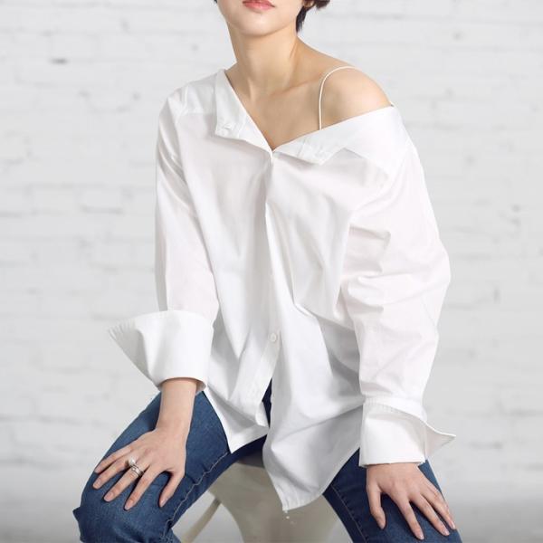 ワイドVネックシャツブラウス ブラウス レディース カットソー 長袖 トップス ブラウス Vネック ...