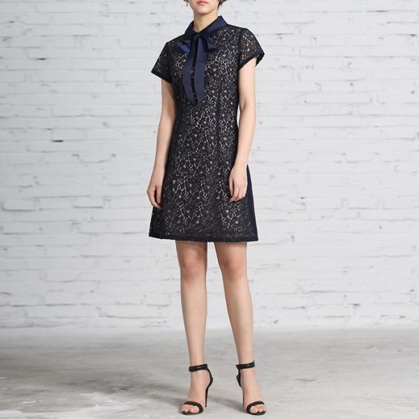 花柄総レースリボンタイ半袖ワンピース 半袖ワンピース レディース ワンピース 花柄 レース 総レース...