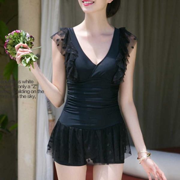 【残り僅か！】チュールワンピース水着 チュール 水着 ワンピース ボーダー フリル フレア レディー...