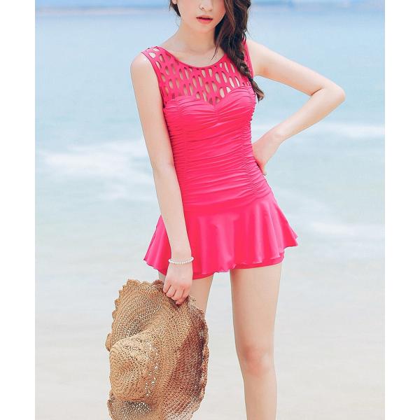 ワンピース水着 水着 レディース 体型カバー ワンピース Aライン バッド付き オールインワン 女性...