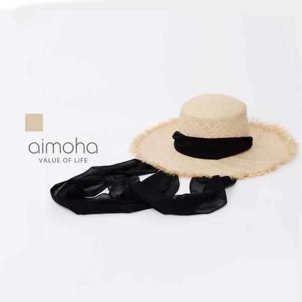 ラフィア素材つば広ハット カンカン帽 レディース ラフィア 麦わら帽子 つば広 天然素材 つば広ハッ...