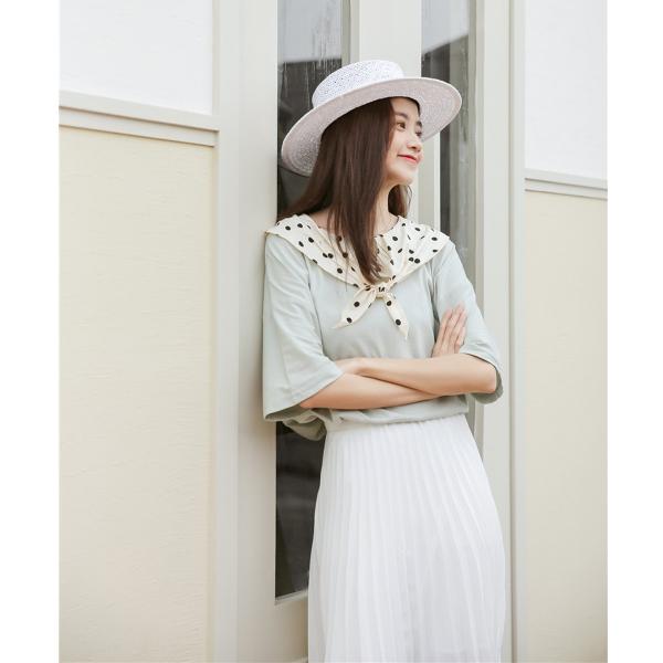 Tシャツ レディース シャツ 衿あり フリル 綿 コットン トップス カットソー 半袖 無地 シンプ...